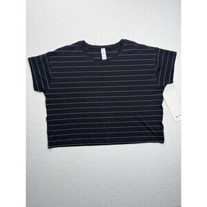 Lululemon Cates Tee Black White Stripe Cropped Top Size 8 Pima Cotton